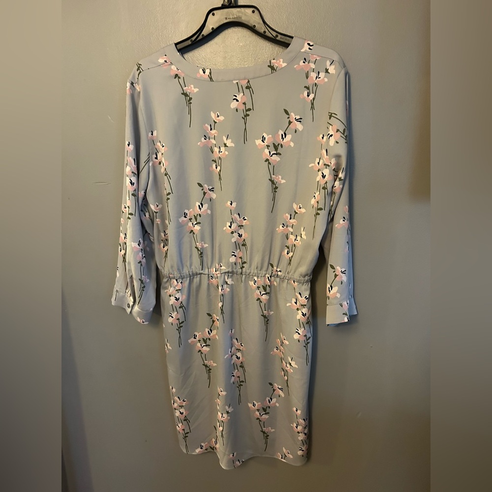 Loft Dress - gray long sleeve floral print pink/white cherry blossom - Picture 7 of 10